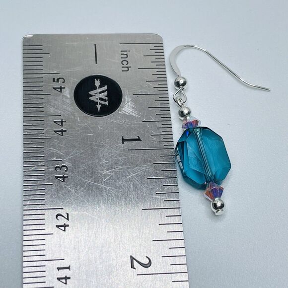 925 Sterling Artisan Made With Swarovski Blue Ab White Beaded Crystal Earrings - Picture 5 of 5